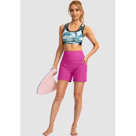 G Gradual Women's 5" High Waisted Swim Board Shorts with Phone Pockets UPF 50+ Quick Dry Beach Shorts for Women with Liner(Rose,S)