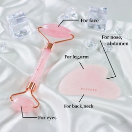 Misspee Jade Roller & Gua Sha Tool Set - Upgraded Neck Pain,Facial Massager Jaw Shaper Massage Tools for Reducing Puffiness, Firming Skin,Rose Quartz Crystal Eye Massager Skincare, ice Roller ha