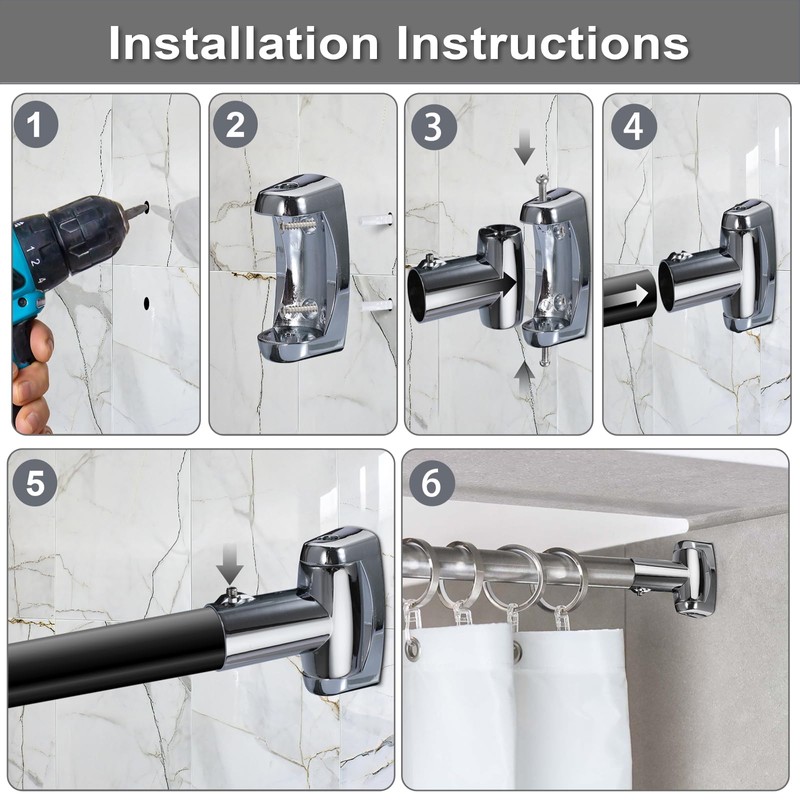 Kokone Shower Curtain Rod Bracket Set of 2 Adjustable 180°