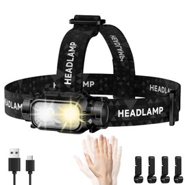 ATDOALL Rechargeable LED Headlamp, High Lumen Super Bright Head Lamp with Red Light, Motion Sensor, 5 Modes, 90° Adjustable, Waterproof Lightweight Headlamps for Adult Running, Camping, Fishing