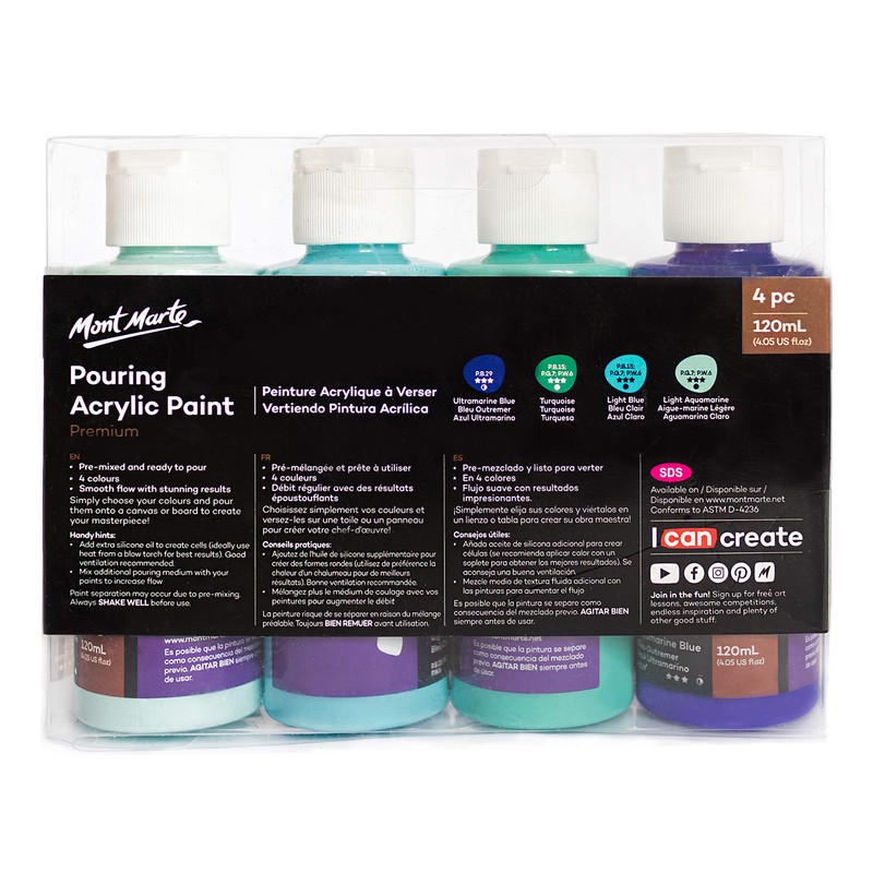Mont Marte 4-Piece Acrylic Paint Pouring Set (4 x 120