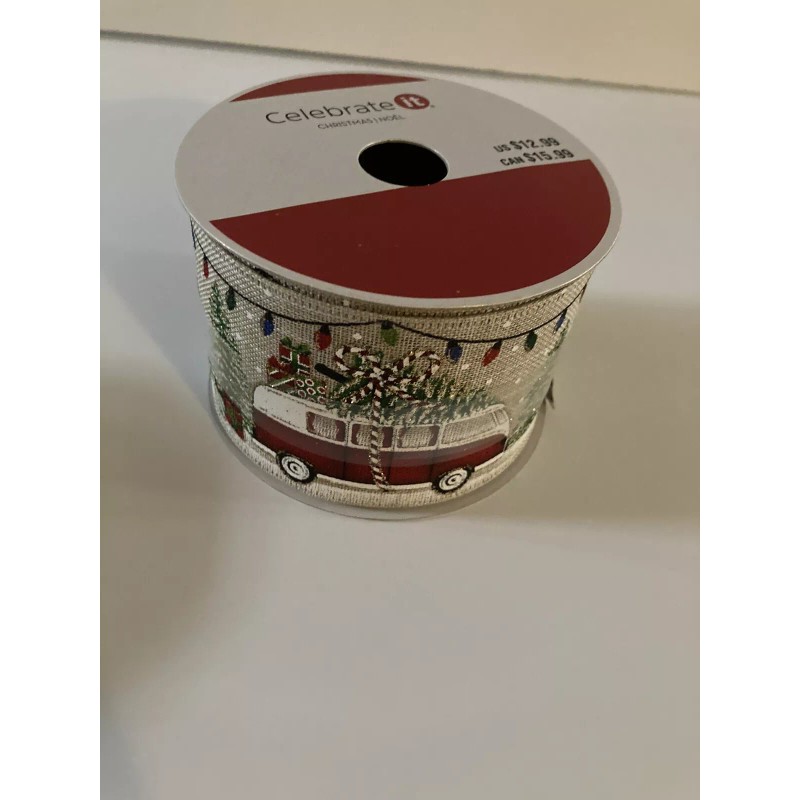 Celebrate It Christmas Wired Edged Ribbon VW Van Bus Red