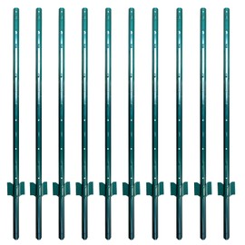 ARIFARO Fence Posts 4 Feet Sturdy Duty Metal Fence Post, Pack of 10, No Dig Garden U Post for Wire Fencing Steel Post for Yard, Outdoor Wire