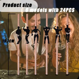 24pcs Hen Party Straws Bachelorette Hen Do Straw Drinking,Dancing Men Gold Cocktail Straws Naughty Drinking Straw for Birthday Wedding Bachelorette Hen Party Decorations Hen Do Accessories