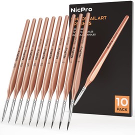 Nicpro Fine Brushes, 10 Pieces, Aesthetic Fine Tip, Professional Miniature Brush Set for Micro Detail Work, Acrylic, Watercolor, Oil, Crafts, Models, Rock, Army, Paint by Numbers