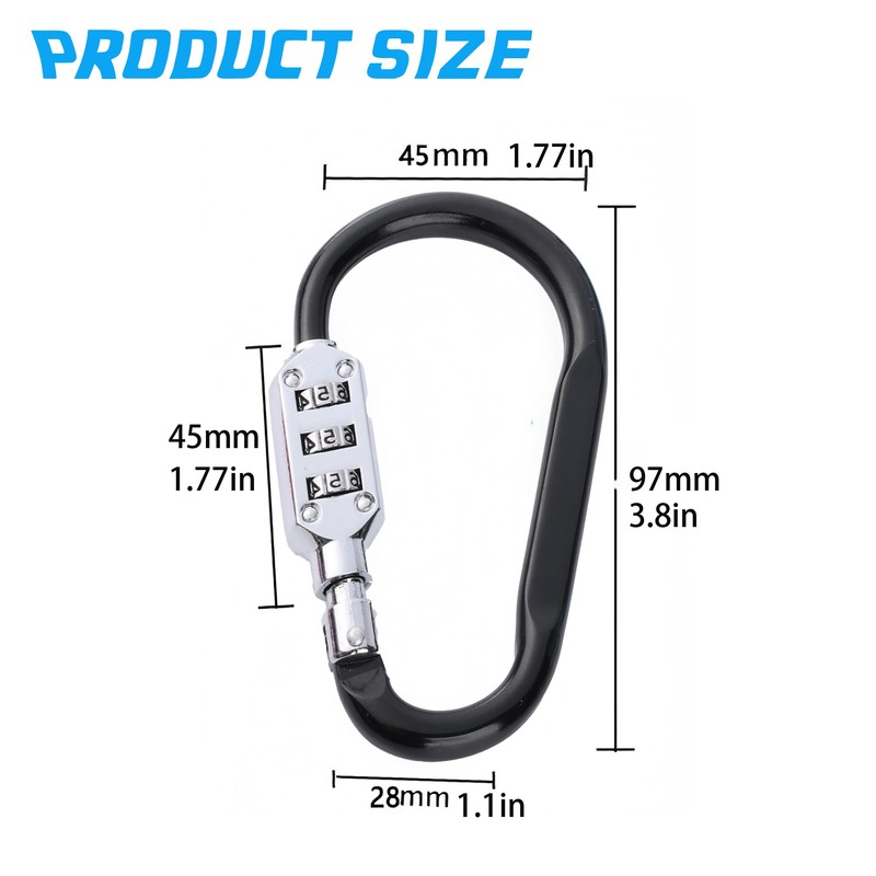 MyyYiTar 2pcs Large 3.8 inch Carabiner with Built-in 3-Digit Combination