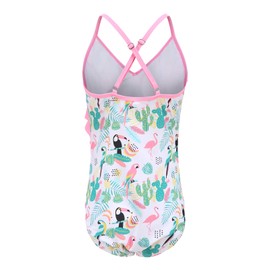 Moon Tree Big Girls One Piece Bathing Suit Hawaiian Ruffle Swimsuits Kids Beach Floral Swimwear Tropical Birds Size 10/8-10