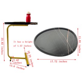 WANLIAN Small Side Table,23inch C Shaped End Table for Sofa and Bed, TV Tray Table with Metal Frame for Couch, Living Room, Bedroom (White+Gold)