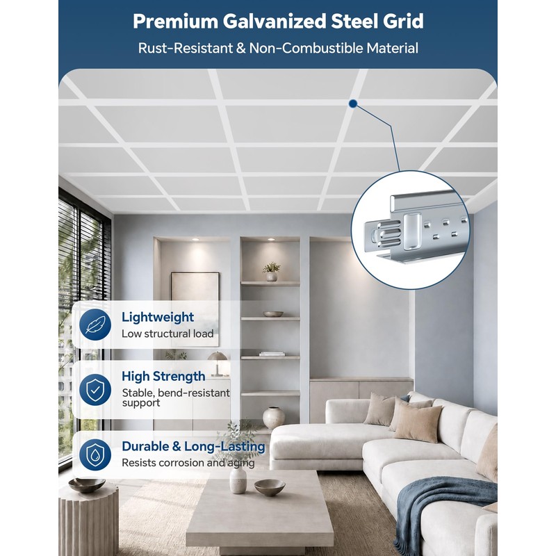 32 Sq.Ft Drop Ceiling Grid System kit, Whtie Galvanized Steel