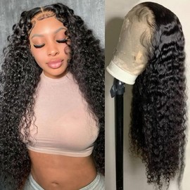 Zormsert 13x6 Lace Front Wigs Human Hair Deep Wave Lace Front Wigs Human Hair 200% Density Wet And Wavy HD Transparent Deep Curly Lace Frontal Wigs Human Hair 22 Inch