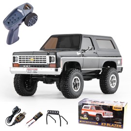 EAZYRC X FMS FCX24 1/24 Chevy K5 Blazer 1976s RC Rock Crawler 4x4 RTR Black, with Lisense RC Truck, 4WD 5Km+ 2-Speed Transmission with 2.4 Ghz Radio, Battery, and Charger