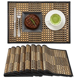 JJUNW 8 Pack Bamboo Placemats, 18 x 12 Inch Natural Bamboo Table Mats, Anti-Slip Dining Table Mats, Heat-Resistant Place Mats Japanese Style Washable Placemats for Dining Kitchen Table Protection