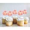 Set of 24 Pink Pumpkins Bows Cupcake Toppers, Food Picks,