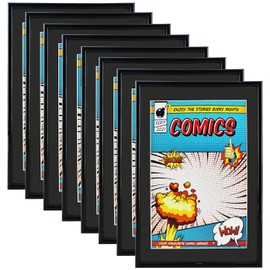 Memory Keeper Comic Book Frame, 8 Pack, UV Protection,Black Mat, Fits Current Comics up to 6 3/4" x 10 1/4", Wall or Tabletop Display,Spring Clips for Thicker Comics as Well