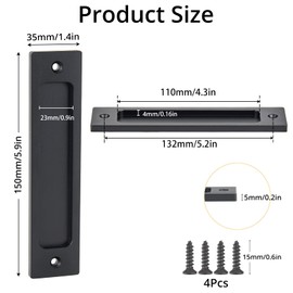 OFOEKV Sliding Barn Door Closet Handles Pulls - 2pcs Finger Flush Aluminum Alloy Pull Handle Rectangular Recessed with Sliding Pocket Door Hardware for Drawers Cabinet Garages (Black, Rectangular)