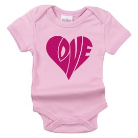The Spunky Stork Baby Girl Boy Groovy Love Retro Heart Valentine’s Day Outfit (Pink, 12-18 Months)