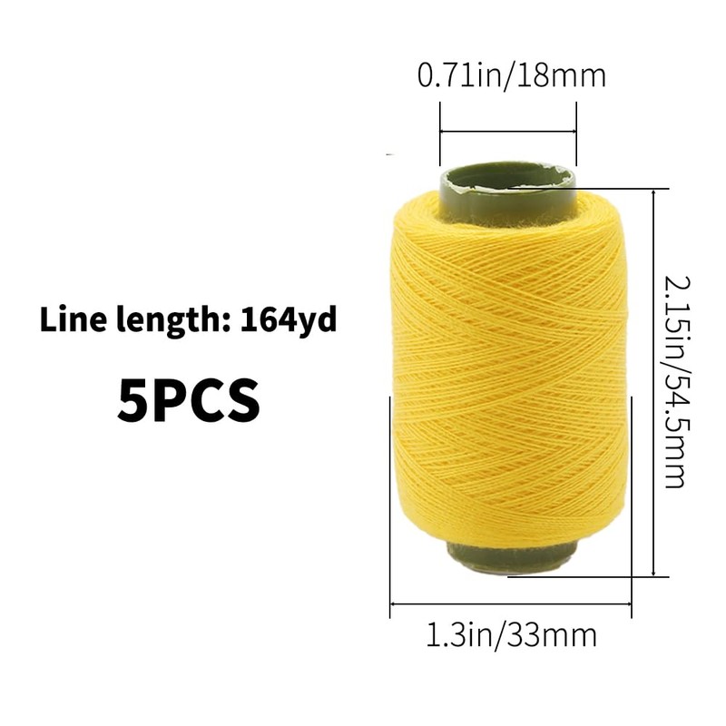 5 Spools Polyester Sewing Thread, Yellow Polyester Thread for Hand
