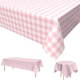 Kinwodon Pink Checkered Table Cloth Party, 274 x 137cm Gingham Tablecloth Disposable Table Cover Parties Decorations for Picnic Baby Shower Wedding Christmas Birthday