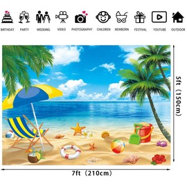 LTDKAEN 7×5Ft Tropical Beach Photography Backdrop Summer Hawaii Palm Trees Photo Decoration Sea Luau Background