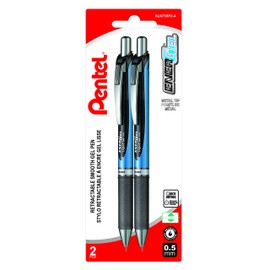 Pentel EnerGel Retractable Liquid Gel Rollerball Pen, Everyday Writing, Office Supplies, School Supplies, 0.5mm Fine Needle Point, Black Ink, BLN75BP2-A, 2 Pack