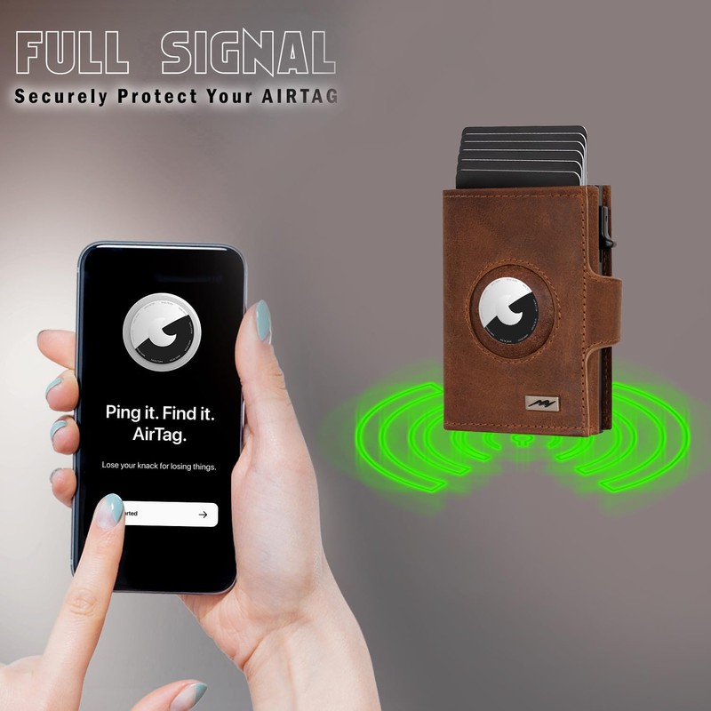 Marc Peter® Chicago Leather Push Air Slim Wallet, Airtag Wallet