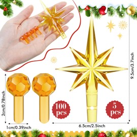 Boao 100 Pcs Ceramic Christmas Tree Bulbs with 5 Pcs Star Topper Light Ornaments Round and Heptagram Christmas Replacement Lights Bulbs for Village Xmas Tree Topper Decorations(Orange)