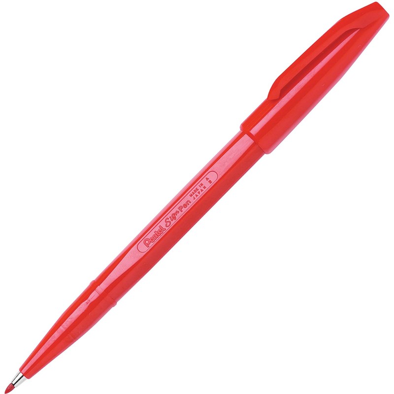 Pentel Sign Pen Fiber-Tipped Pen, Red Ink, Box of 12