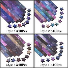 URROMA 2160Pcs Star Constellation Origami Star Paper Strips, 4 Styles Colorful Print Lucky Star Paper Strips for DIY Handcrafts School Teaching
