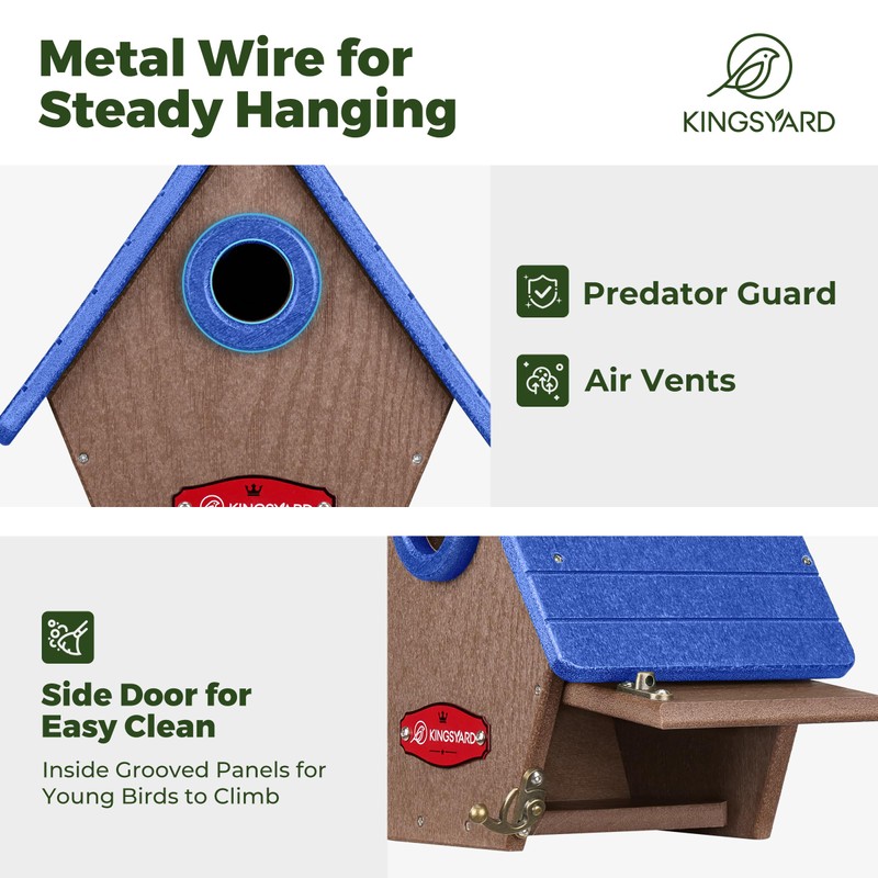 Kingsyard Recycled Plastic Bird House for Outdoors - Hanging Nesting