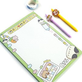 WeInnove Writing Paper Notepads Set - 3 Packs (B5+square) Green Journaling Grid Stationary Letter with Cute Animals (Like Kitten, Puppy) Pattern, to Do List Memo Pads for Planner, Gulu Kitten
