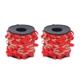 Shiwaki 2PCS Jute Twine with Leaf, 33 Feet Leaf Ribbon with Coil for Wedding Home Garden Decoration - Red