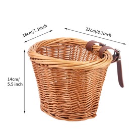 Children's Front Bicycle Basket, Retro Bicycle Basket Made of Handwoven Rattan with Adjustable PU Straps, Weatherproof Wicker Bicycle Basket for Children, Bicycle Accessories (Colour: Brown)