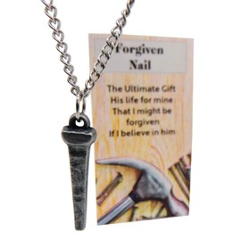 Westmon Works Forgiven Nail Pendant Stainless Steel Chain Necklace with Bible Scripture Verse Prayer Card