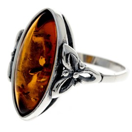 Silver Amber Jewellery - 925 Sterling Silver and Cognac Baltic Amber Celtic Ring - UK Rng Size R - GL736R