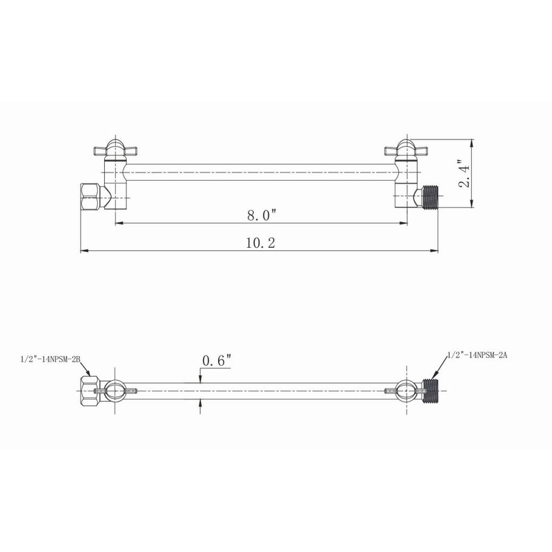 8 Inch Shower Head Extension Arm Chrome.Solid Brass Adjustable Shower