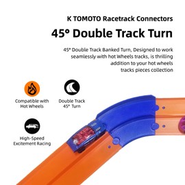 K TOMOTO 45 Degree Double Track Banked Turn Compatible with Hot Wheels, 2 Lane Curved Racetrack Connector for Hotwheels Track Replacement