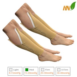 HealthyNees Footless 15-20 mmHg Zipper Compression Leg Calf Shin Sleeve 2 Pairs (Beige Combo, S/M)