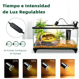 GFHGJH lampara para tortuga，lampara UVB/UVA para tortugas，Con interruptores de luz y temporizador ajustables，Se puede girar 360 grados，Con accesorios de clip，Apto para tortugas y reptiles