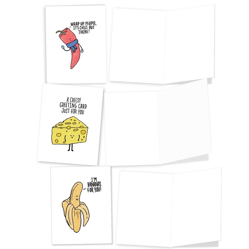 Fun Puns: 20 Assorted Blank All Occasions Notecards Depicting Fun
