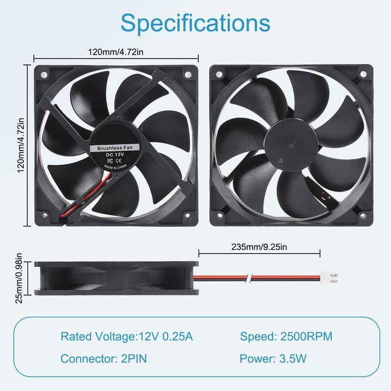 ALMOCN 2PCS 120mm Computer Fan 12V Case Cooling Fan 2
