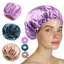 3 Piezas Gorro de Seda para Dormir, Gorros de Satén para Dormir para Mujer, Ajustables y Reutilizables para Dormir, Ducharse y Cocinar