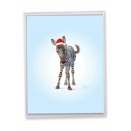 The Best Card Company - Big Animal Christmas Card for Kids (8.5 x 11 Inch) - Adorable Group Holiday Notecard with Envelope - Christmas Zoo Babies Zebra J6726AXSG