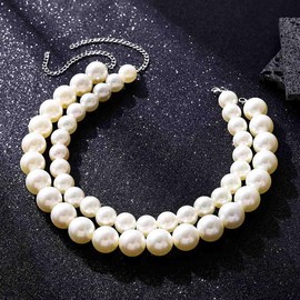 Evlry Boho Pearl Choker Necklace Multilayer White Pearl Chunky Necklace Bridal Wedding for Women, Plastic, No Gemstone