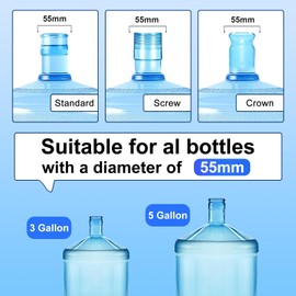 6PCS 3 and 5 Gallon Water Jug Cap, Silicone Replacement Gallon Caps for 55mm Standard Bottle and Water Dispensers- Non-Spill Lids for 3&5 Gallon Cover Jug water caps