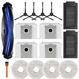 15Pc Replacement Accessories Kit Compatible with Ecovacs Deebot T50 Omni /T50 Pro Omni / T50 Max / T50 Pro Vacuum Cleaner, 1 Roller Brush, 2 Filter, 4 Side Brush, 4 Mop Pad, 4 Dust Bag, 1 clean brush