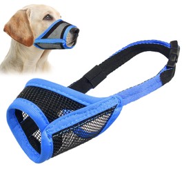 LUCKYPAW Dog Muzzle, Mesh Muzzle for Small Medium Large Dogs, Soft Dog Muzzle to Prevent Biting Chewing, Drinkable Breathable Adjustable Puppy Muzzle (Blue, M(Snout: 5¼"-7"))