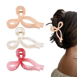 3 Pieces Bow Claw Clip for Women, 5.1" Large Nonslip Bow Hair Clips, Butterfly Hair Claw Barrettes Jaw Clamps for Thin Fine Long Thick Hairstyle Accessories