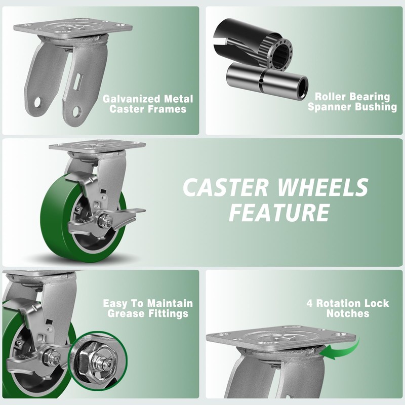 CWfutureparts 5"X2" Caster Wheels, Heavy Duty Casters Wheels with Brake,
