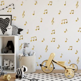 Baby Nursery Wall Decals Music Note Pattern Sticker for Kid's Bedroom Music Lover Decorate Wall Art Decal Baby Girl Boys Room Decor BK007 (Gold)