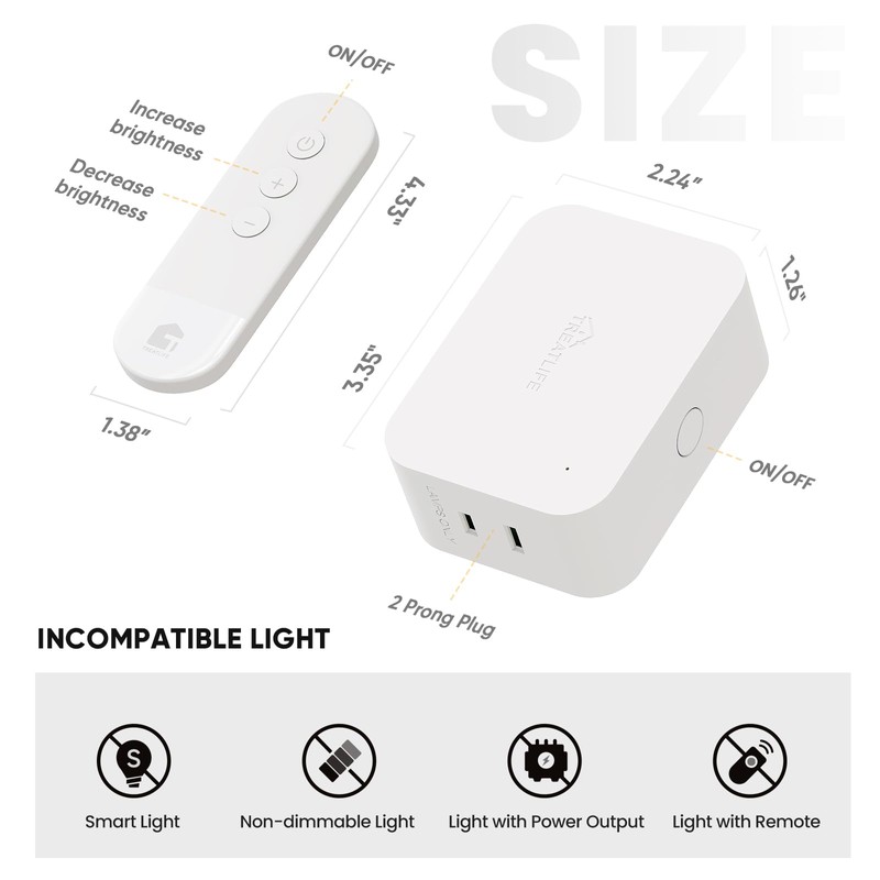 TREATLIFE 2 in 1 Dimmer Plug with Remote, No Smart